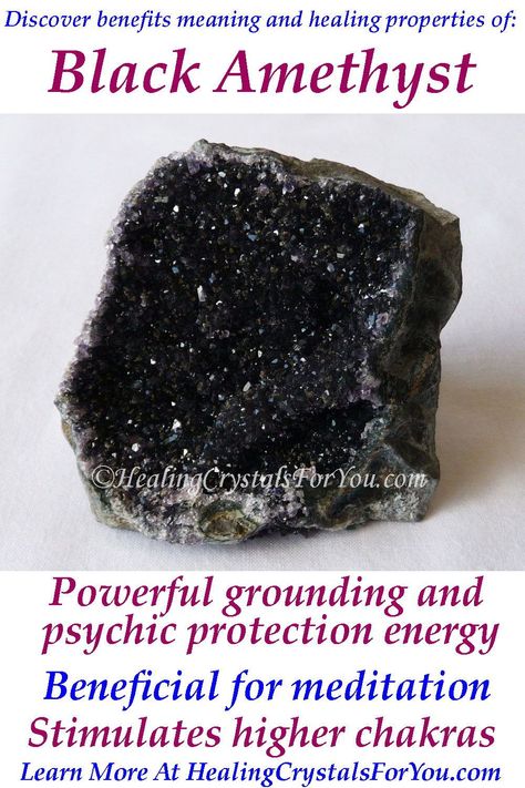 Black Amethyst has powerful energy for psychic protection & is a strong grounding stone. Use in meditation as stimulates the third eye crown & soul star chakras #BlackAmethyst #grounding #psychicprotection #thirdeye #crownchakra #soulstarchakra #HealingCrystals #CrystalProperties #MeaningsandUse Black Amethyst Meaning, Black Amethyst Crystal, Third Eye Chakra Stones, Grounding Crystals, Jet Stone, Healing Crystals For You, Crystal Healing Chart, Black Amethyst, Psychic Protection