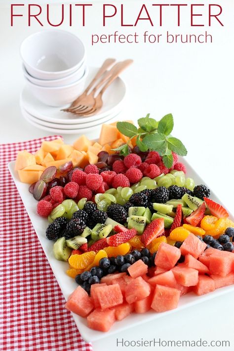 Fruit Platter | Easy for breakfast or brunch Party Fruit Bowl Ideas, Brunch Recipes Fruit, Fruit Tray Displays Party Platters, Breakfast Fruit Ideas Brunch, Serve Fruit At Party, Fruit Grazing Platter, Fresh Fruit Platter Ideas, Breakfast Fruit Platter Brunch Ideas, Fruits For Brunch