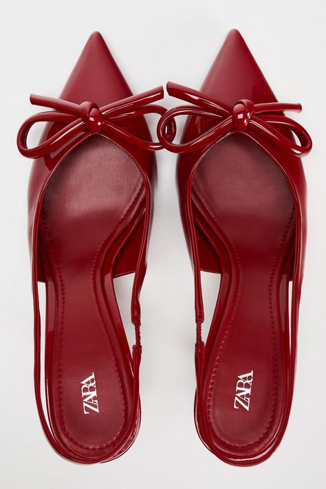 Cute Flats For Work, Heels For Short Dresses, Cute Church Shoes, Red Leather Heels, Cute Red Heels, Red Pointed Heels, Bow Kitten Heels, Red Slingback Heels, Cherry Red Heels Outfit