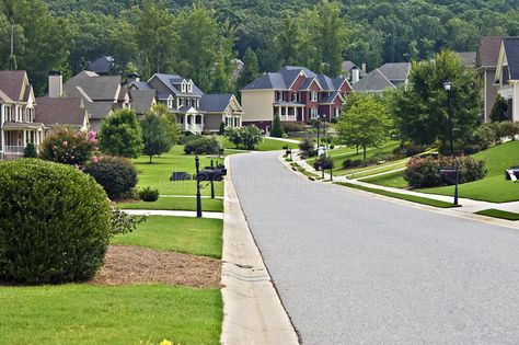 Street in a Modern Neighborhood. A street on a quiet day in a suburban neighborh , #AD, #Neighborhood, #street, #Street, #Modern, #suburban #ad Victoria House, House Decor Modern, Suburban House, American House, Street House, Nice View, Beautiful Gardens, Landscape Design, Aesthetic Wallpapers