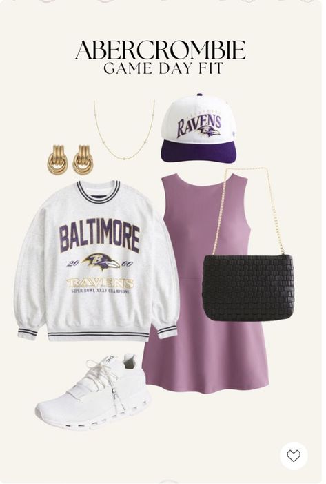 Baltimore ravens game day outfit idea, baltimore ravens football outfit, game day looks, game day outfit ideas for football games, what to wear to a football game, warm weather game day looks Outfit Ideas For Football Games, Casual Outfits With Boots, Game Day Looks, Weather Games, Football Outfit, Baltimore Ravens Football, Autumn Fashion Women Fall Outfits, Day Outfit Ideas, Ravens Football