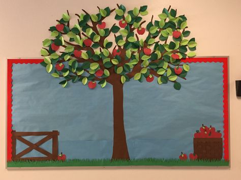 Apple Tree Bulletin Board Orchard Bulletin Board, Apple Tree Classroom Decoration, Lemon Tree Bulletin Board, Apple Tree Door Decorations Classroom, Apple And Pumpkin Bulletin Boards, Diy Apple Tree Decoration, Classroom Apple Tree, September Apple Bulletin Board Ideas, Classroom Tree Bulletin Board