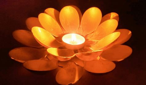 How to make diya holder using spoons Diya Stand For Diwali, Spoon Candle Holder, How To Make Candle, Diya Holder, Diya Stand, Make Candle, Diwali Decoration Ideas, Diwali Decoration, Diy Candle Holders