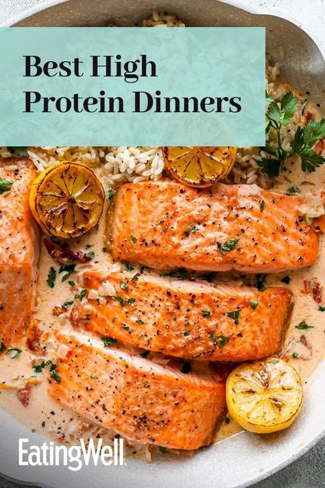 High Protein Nutritious Meals, Salmon Protein Meal, High Protein Light Meals, Healthy Hardy Meals, High Protein Meals Salmon, High Protein Tilapia Recipes, High Protein Fish Dinner, Protein Dishes Healthy, High Protein Fish Meals