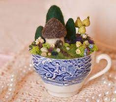 Diy Dishes, Teacup Art, Blue Teacup, Felting Inspiration, Felted Projects, Wood Nymph, Teacup Gardens, Felt House, Coffee Cup Art