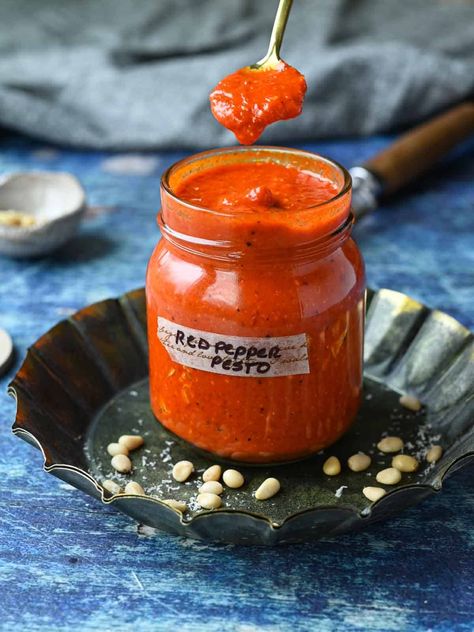 Roasted Red Pepper Pesto - Brunch & Batter Roasted Red Pepper Pesto, Red Pepper Pesto, Gourmet Toast, Pepper Pesto, Red Pepper Jelly, Red Pesto, Homemade Condiments, How To Make Pesto, Tomato Sandwich