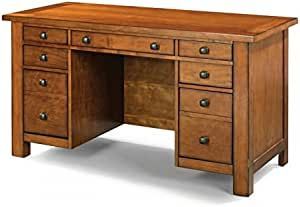 Pemberly Row Contemporary Aged Maple Executive Pedestal Desk Mid Century Modern Office Furniture, Desk With Keyboard Tray, Mid Century Modern Office, Desk Styling, Expensive Furniture, Pedestal Desk, Home Styles, Office Furniture Modern, Custom Storage