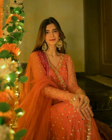 Orange Aesthetic Dress, Orange Suits Women Indian, Suits Women Indian, Aesthetic Dress Outfit, Desi Couture, Affan Waheed, Orange Outfits, Fashion Infographic, Diwali Outfits