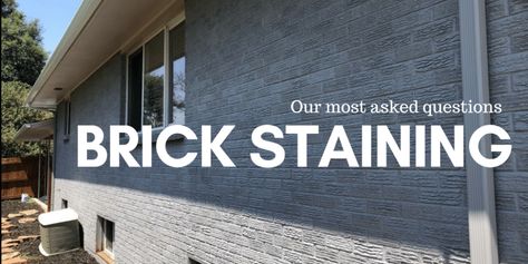 Exterior Brick Makeover, Staining Brick, Stained Brick Exterior, Brick Staining, Grey Brick Houses, Stained Brick, Painted Brick Exteriors, Diy Staining, White Wash Brick