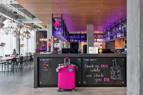 Design hotel in Copenhagen, surprisingly affordable - Moxy Hotels Moxy Hotel, Copenhagen Hotel, Hotel Bar, Design Hotel, Hotels Design, Check In, The Bar, Copenhagen, Hotel