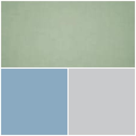 Sage green, dusty blue, light grey Dusty Blue Sage Green Color Palette, Dusty Blue And Grey Bedroom, Sage And Light Blue Bedroom, Sage Green And Blue Room Aesthetic, Green Blue Grey Bedroom, Dusty Blue And Sage Nursery, Colour Palette With Sage Green, Dusty Blue And Sage Green Bedroom, Light Blue Green And White Bedroom