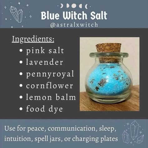 Witch Salts, Witch Salt, Wicca Herbs, Blue Witch, Kitchen Witch Recipes, Witch Board, Magickal Herbs, Witch Herbs, Green Witchcraft