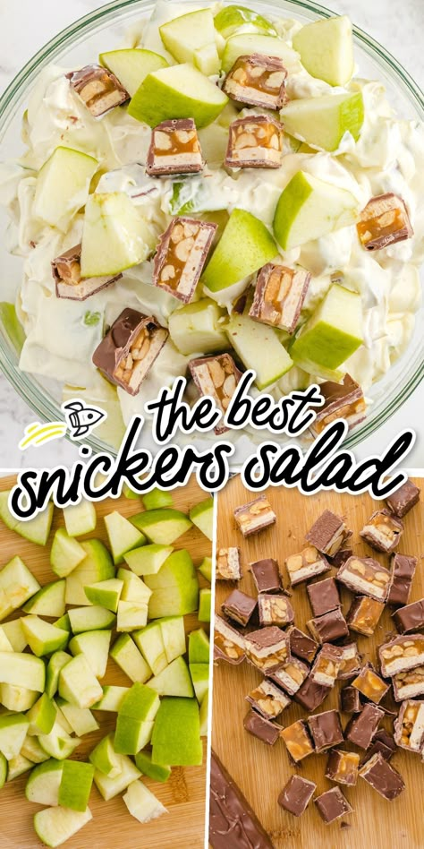 Candy Bar Salad, Dessert Salad Recipes, Caramel Apple Salad, Snicker Apple Salad, Snickers Salad, Summer Desserts Easy Healthy, Snickers Candy Bar, Snickers Candy, Apple Salad Recipes