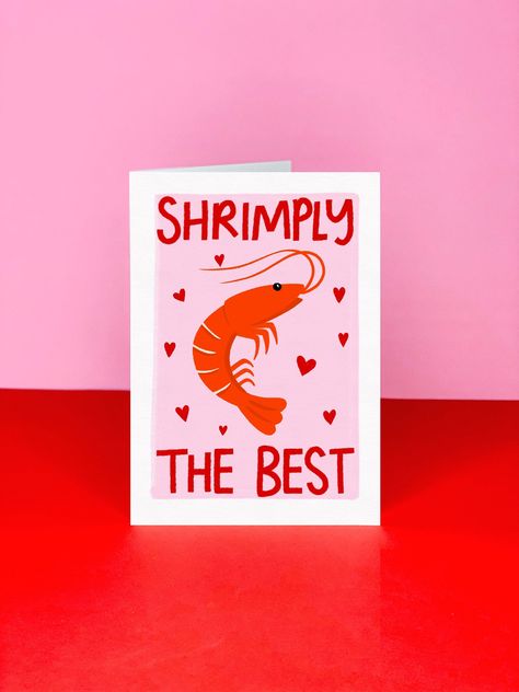 Shrimply The Best Valentine's card - Punny Card - Valentines day card - Funny valentines day card - Seafood card - Anniversary card Shrimply The Best, House Cards, Punny Valentines, Card Edit, Edit Logo, Funny Valentines Day, 18th Birthday Cards, Coffee Valentines, Valentine's Card