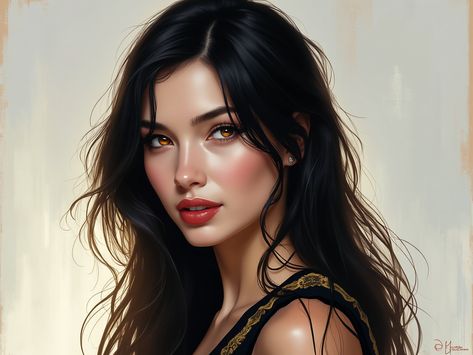 Adult female looks like Gemma Chan with long dark hair. She has golden yellow eyes and pale skin. Fantasy style. Realistic drawn digital photo. Black Hair Gold Eyes, Female Looks, Gemma Chan, Fantasy Style, Short Brown Hair, Golden Eyes, Long Dark Hair, Gold Eyes, Yellow Eyes