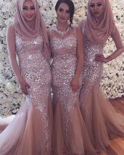 Muslimah Apparel Things™ on Instagram: “These girls again  #MuslimahApparelThings” Hijabi Bridesmaid Dresses, Gatsby Theme Dress, Dress Hijab Bridesmaid, Hijabi Wedding, Beaded Bridesmaid Dress, Estilo Hijab, Hijab Wedding Dresses, Muslim Wedding Dresses, Muslimah Dress