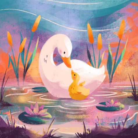 Duck Illustration, Duck And Ducklings, Illustration Art Kids, Art Trading Cards, Inner Critic, Book Illustration Art, Inspirational Artwork, Children's Book Illustration, Children Illustration