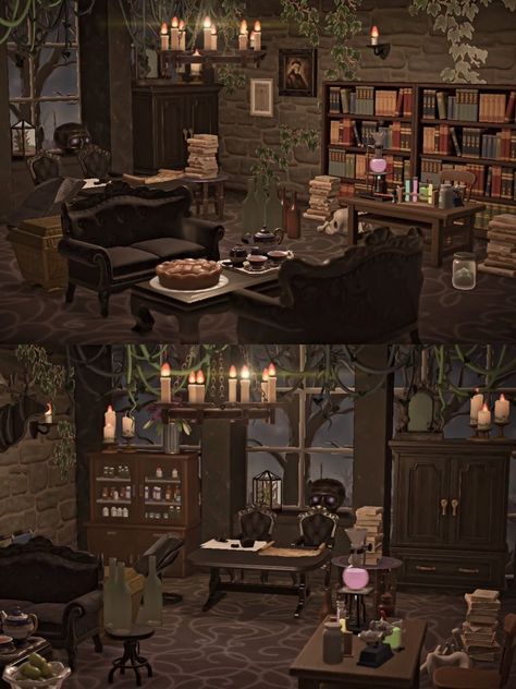 Animal Crossing Gothic Interior, Acnh Dark Academia House, Magicians Mystery Manor Acnh, Acnh Witchcore House, Academia Animal Crossing Island, Moody Acnh Island, Acnh Goth House Interior, Acnh Dark Cottage Core, Victorian Animal Crossing