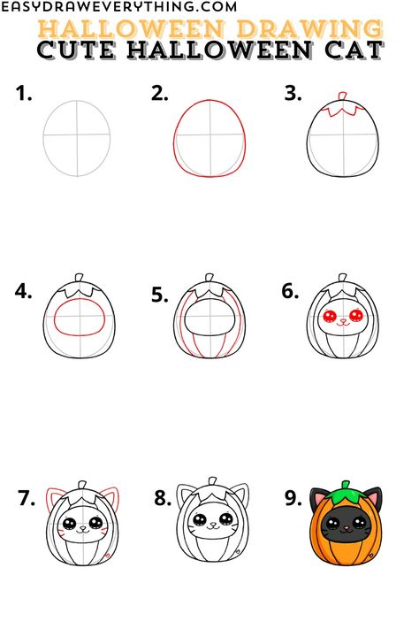 Cute halloween cat How To Draw Halloween Characters, Halloween Doodles Step By Step, Easy To Draw Halloween Doodles, Halloween Things To Draw, Cute Cat Drawing Easy, Draw A Cute Cat, Tiny Sketches, Easy Halloween Drawings, Draw Halloween