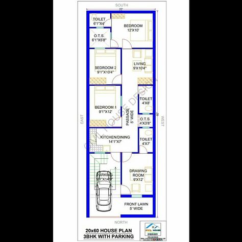 16×60 House Plan, 20 60 House Plan, 20x60 House Design, 20 X 60 House Plans Layout, 20×60 House Plan, 20x60 House Plans, Square House Floor Plans, Civil Plan, 60 House