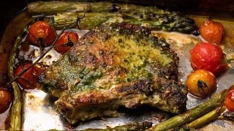 Pesto Pork Chops, Pork Paprikash, Pecan Crusted Pork Chops, Marinated Pork Chops, Homemade Pesto Sauce, Pork Chop Recipe, Baked Butternut Squash, Cooking Pork Chops, Dinner Rotation