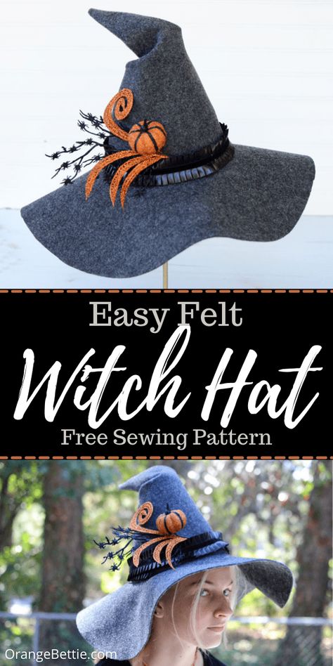 Witch Hat Sewing Pattern, Felt Witch, Felt Witch Hat, Halloween Sewing Projects, Hat Sewing Pattern, Hat Sewing, Fun Office, Halloween Sewing, Spooky Party