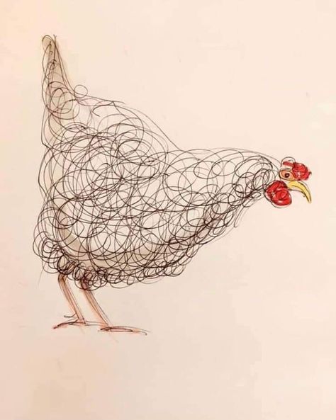 Scribble Art, Chicken Art, A Chicken, Doodle Drawings, Art Plastique, Whimsical Art, Bird Art, Animal Paintings, 그림 그리기