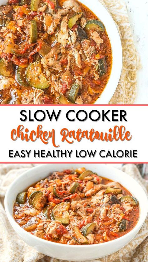 Ratatouille Stew, Chicken Ratatouille, Slow Cooker Kip, Slow Cooker Ratatouille, Low Calorie Dinner, Low Calorie Meal, Healthy Low Calorie, Easy Slow Cooker Chicken, Low Calorie Dinners