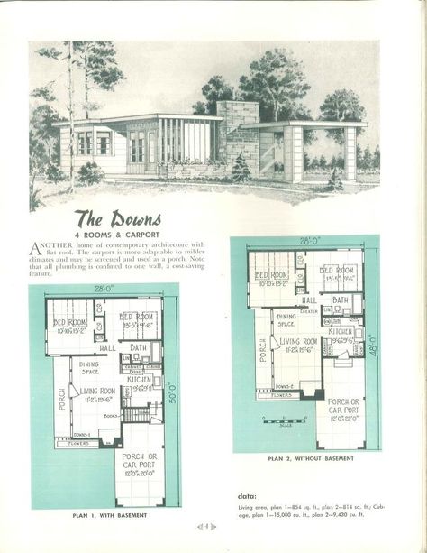 Smaller ranch homes engineered for maximum efficiency. 2 Bed, 1 Bath, Carport. Mid Century Ranch House, Modern Ranch House Plans, Mid Century House Plans, Sims4 Builds, Mid Century Modern Ranch, Oasis Springs, Usonian House, Mid Century Modern House Plans, Modern Ranch House