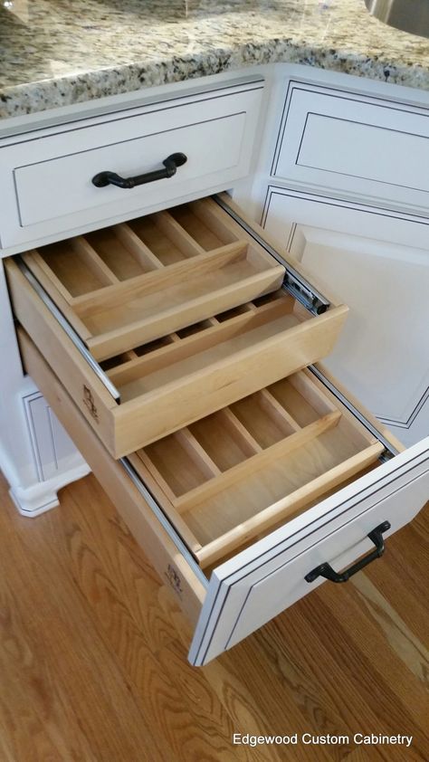 Studio Mcgee Design, Beach Kitchen Cabinets, Mcgee Design, Cabinet Drawer Organization, Custom Kitchen Drawers, Kitchen Cabinet Storage Solutions, Cabinet Inserts, Drawers Ideas, Island Drawers