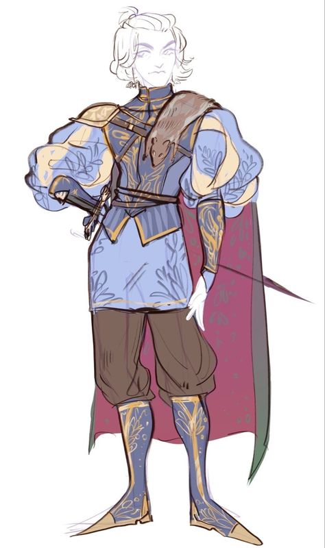 Draw The Top, Japanese Punk Outfits, Silas Briarwood, Dnd Oc Outfit, Paper Character Design, Medieval Bard Outfit, 1300s Fashion Men, Royal Drawing Reference, Fantasy Royalty Art