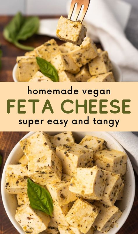 Greek Salads, Tofu Feta, Vegan Feta, Vegan Feta Cheese, Vegan Cheese Recipes, Quick Easy Vegan, Feta Recipes, Marinated Tofu, Dairy Free Cheese