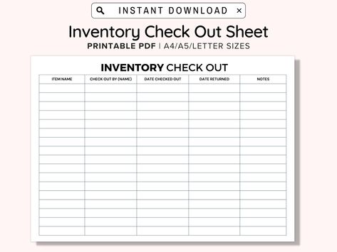 Inventory Sign Out Sheet Checkout Form, Print and Write PDF, Worksheets Designed To Track Assets Checked Out and Returned, Small Business Lash Inventory Sheet, Vinyl Inventory Sheet, Free Printable Inventory Sheets, Printable Inventory Sheets, Business Inventory Tracker, Sign Out Sheet, Sign Out, Debt Management, Dog Grooming