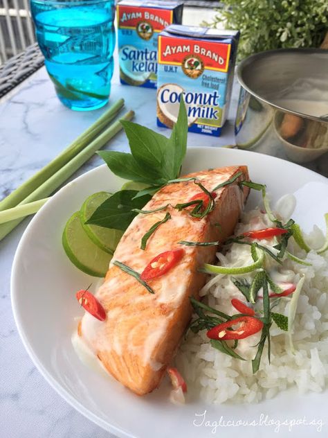 TAGlicious: Salmon with Lime Coconut Lemongrass sauce Lemongrass Sauce, Healthy Eats, Lemon Grass, Fresh Rolls, Coconut Milk, Seafood Recipes, Coconut Oil, Healthy Food, Seafood