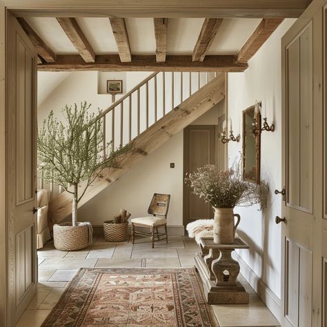 37 Timeless Secrets to Create the Perfect English Countryside Hallway Normandy House Interior Design, French Country Entrance Hall, French Hallway Ideas, English Garden Interior Design, Inside Cottage Homes, British Country House Interior, Aesthetic House Entrance, Old English Country House Interior, Country Hallway Ideas