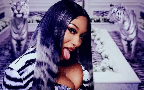 Megan Thee Stallion Middle Finger, Megan Thee Stallion Gif, Stallion Aesthetic, Thee Stallion, Lavender Hair, Megan Thee Stallion, Reaction Face, Female Rappers, Front Lace Wigs Human Hair