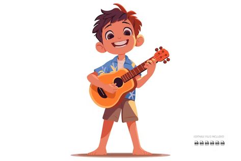 boy playing guitar, Illustrations ft. children & character - Envato Elements Playing Guitar Animation, Boy Playing Guitar Drawing, Boy Illustration Character, Character Playing Guitar, Kids Illustration Character, Kids Playing Illustration, Playing Guitar Illustration, Frog Project, Boy Character Design