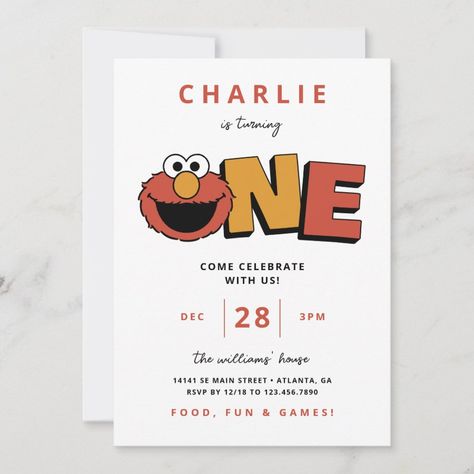 Sesame Street Elmo - First Birthday Invitation Zazzle Diy Elmo Birthday Party, Elmo Birthday Party Boy, Elmo Invitations, Elmo First Birthday, Sesame Street Birthday Invitations, Elmo Birthday Party, Rainbow Invitations, Sesame Street Elmo, Sesame Street Birthday Party