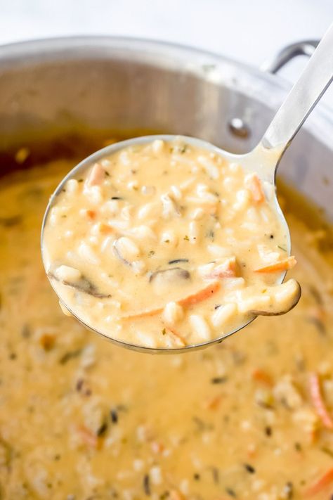 Wild Rice Soup recipe from RecipeGirl.com #wild #rice #soup #recipe #RecipeGirl #wildrice Ham And Wild Rice Soup, Ham Soups, Wild Rice Soup Easy, Ham And Rice, Runza Casserole, Creamy Wild Rice Soup, Apple Loaf, Wild Rice Soup Recipes, Rice Salad Recipes