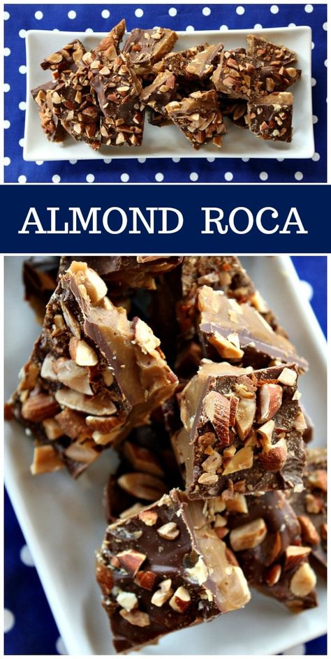 Easy homemade Almond Roca recipe by RecipeGirl.com #almond #roca #almondroca #recipe #candy #RecipeGirl Homemade Almond Roca Recipe, Almond Roca Recipe, Roca Recipe, Almond Roca, Easy Candy Recipes, Dessert Oreo, Toffee Recipe, Candy Recipes Homemade, Christmas Candy Recipes