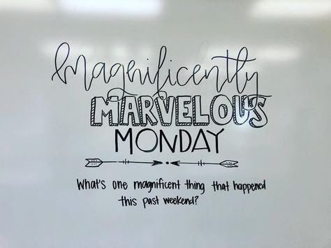 Ashley Weideman on Instagram: “It is a magnificently marvelous Monday! (If I say it enough times, does that make it true? 😴) what’s one magnificent thing that happened…” Whiteboard Prompts, Whiteboard Questions, Marvelous Monday, Whiteboard Messages, Morning Board, Creative Writing Classes, Classroom Quotes, Classroom Board, School Displays