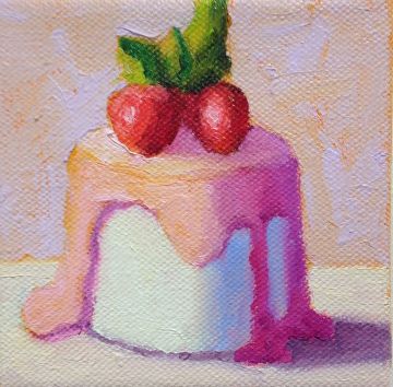 Cheesecake by Pat Doherty Oil ~ 4" x 4" Oil Pastel Food Art, Food Oil Pastel, Food Painting Oil Pastel, Dessert Acrylic Painting, Cake Gouache, Mini Canvas Art Ideas, Cupcake Oil Painting, Canvas Art Ideas, Food Art Painting