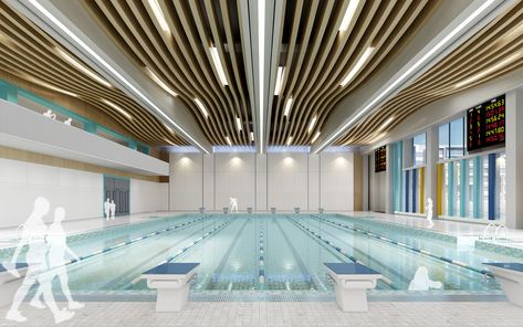 school indoor swimming pool Indoor Pool School, Swimming Pool Designs For School, Swimming School Design, School Pool Aesthetic, Swim School Design, School Swimming Pool, Swimming School, School Pool, Luxury School Building