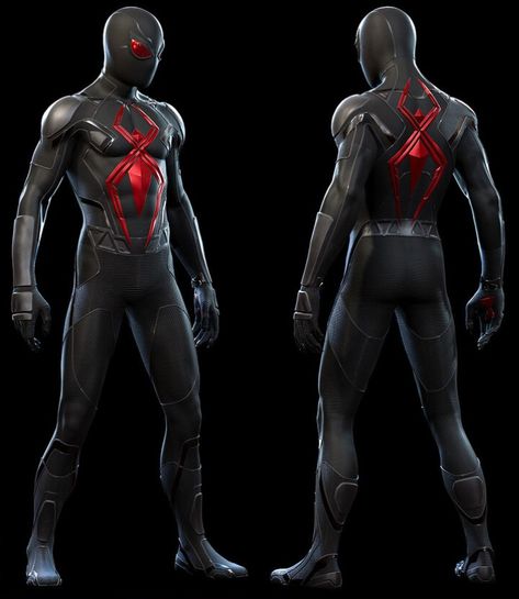 Spiderman Fan Made Suits, Spider Man Custom Suits, Dark Suit Spiderman, Spiderman Dark Suit, Custom Spiderman Suits, Spiderman Suit Concept Art, Spider Man Suits Design, Spiderman Suit Designs, Superhero Suit Design