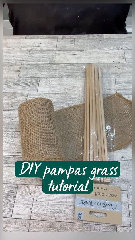 Grab some burlap and Dollar Tree wood dowels to create decorative pampas grass in 2022 Twine Crafts, Fall Decor Diy Crafts, Boho Crafts Diy, Diy Boho Decor, Dollar Store Diy Projects, Gifts Wrapping, Christmas Gift Basket Ideas, Gift For Mom Christmas, Diy Dollar Tree Decor