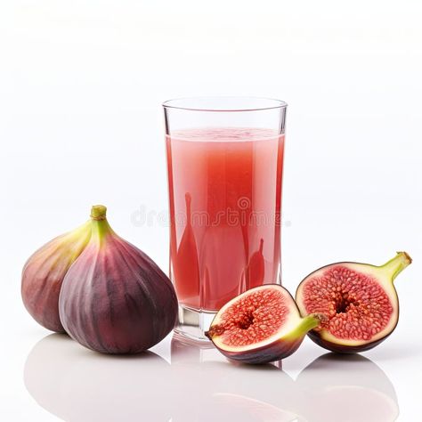 Glass of freshly squeezed fig juice with whole and sliced figs on white surface. stock images Fig Juice, Healthy Tart, Vector House, Eating Fruit, Sweet Tarts, Nature Images, Fig, Stock Photography, Tart