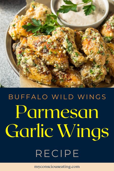 Parmesan garlic wings on a plate Buffalo Wild Wings Garlic Parm Chicken, Best Wings Recipe, Crock Pot Wings, Garlic Wings Recipe, Parmesan Garlic Wings, Buffalo Wild Wings Sauces, Garlic Wings, Garlic Parmesan Wings, Garlic Parmesan Chicken Wings