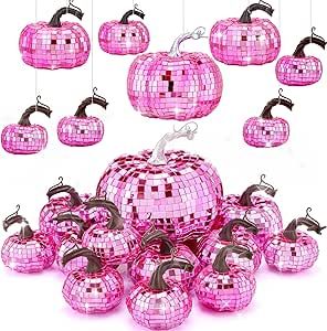 Lenwen 12 Pcs Artificial Disco Pumpkin Glitter Mirror Pumpkin Fall Farmhouse Hanging Ornament Harvest Pumpkin Decoration for Thanksgiving Decorating Table Centerpiece (Bright Pink) Disco Pumpkin, Decoration For Thanksgiving, Decorating Table, Thanksgiving Decorating, Glitter Mirror, Harvest Pumpkin, Fall Farmhouse, Thanksgiving Table Decorations, Pumpkin Fall