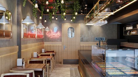 Kebab Restaurant Interior Design | Behance Kebab Restaurant Design, Kebab Restaurant, Art Decor Fashion, Shimane, Modern Restaurant, Pizza Place, Interior Design Architecture, Japanese Interior, House Restaurant