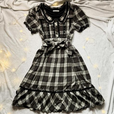 Axes Femme Dress, Axes Femme Fashion, Plaid Babydoll Dress, Hime Gyaru, Black Lace Trim, Liz Lisa, Axes, Black Plaid, Babydoll Dress